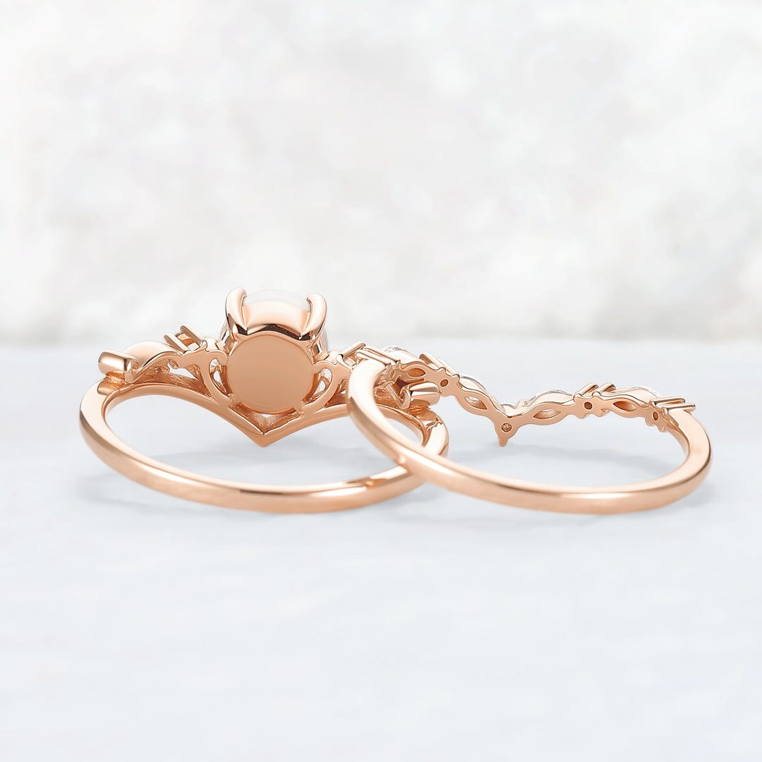 Nature Inspired Akoya Pearl Engagement Ring Set 2pcs
