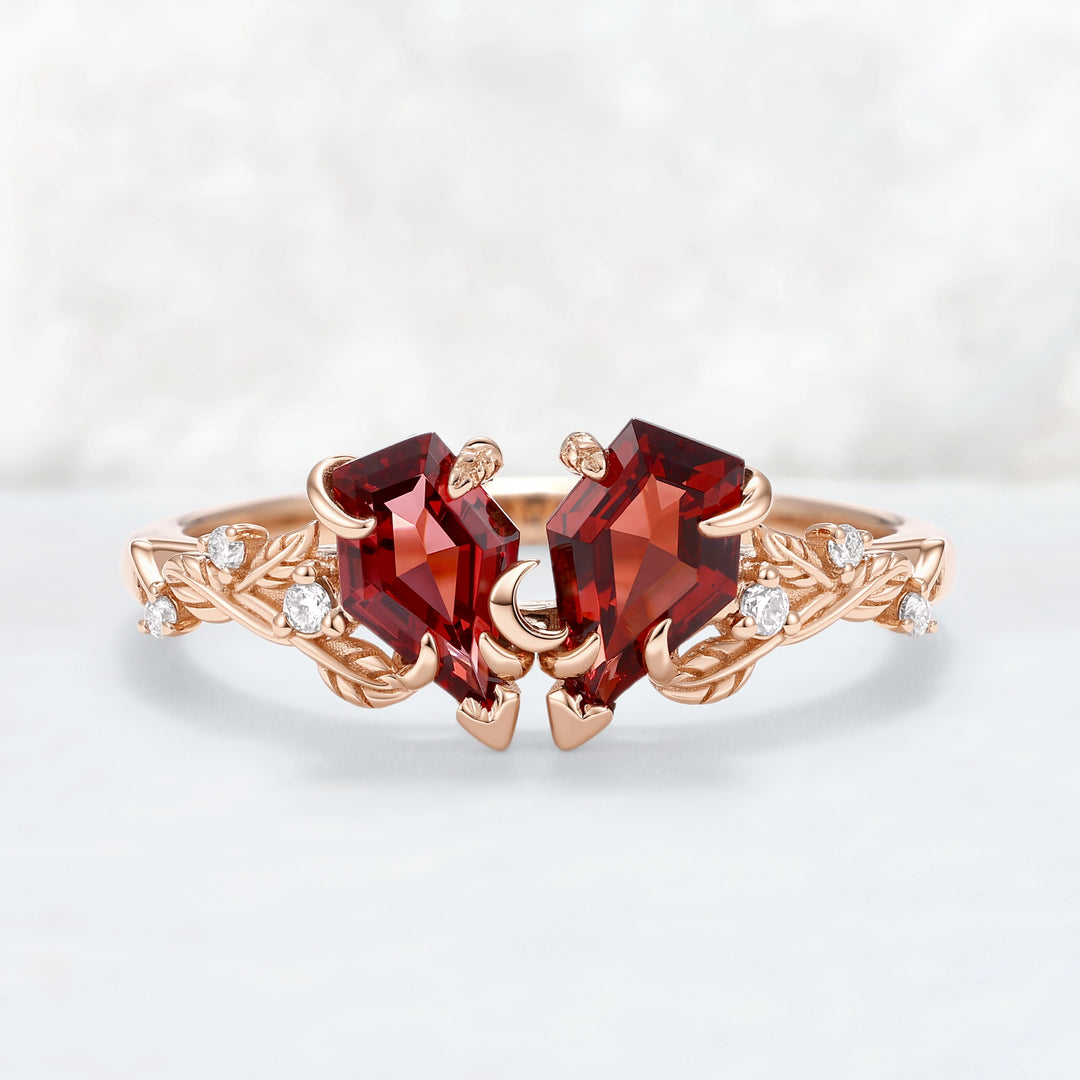Nature-Inspired Crimson Embrace Garnet Vine Two-Stone Ring