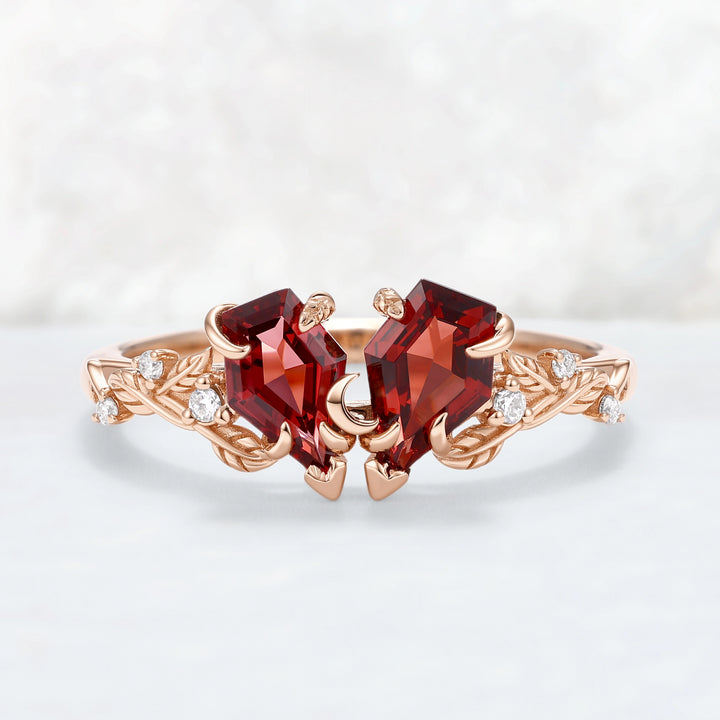 Nature-Inspired Crimson Embrace Garnet Vine Two-Stone Ring