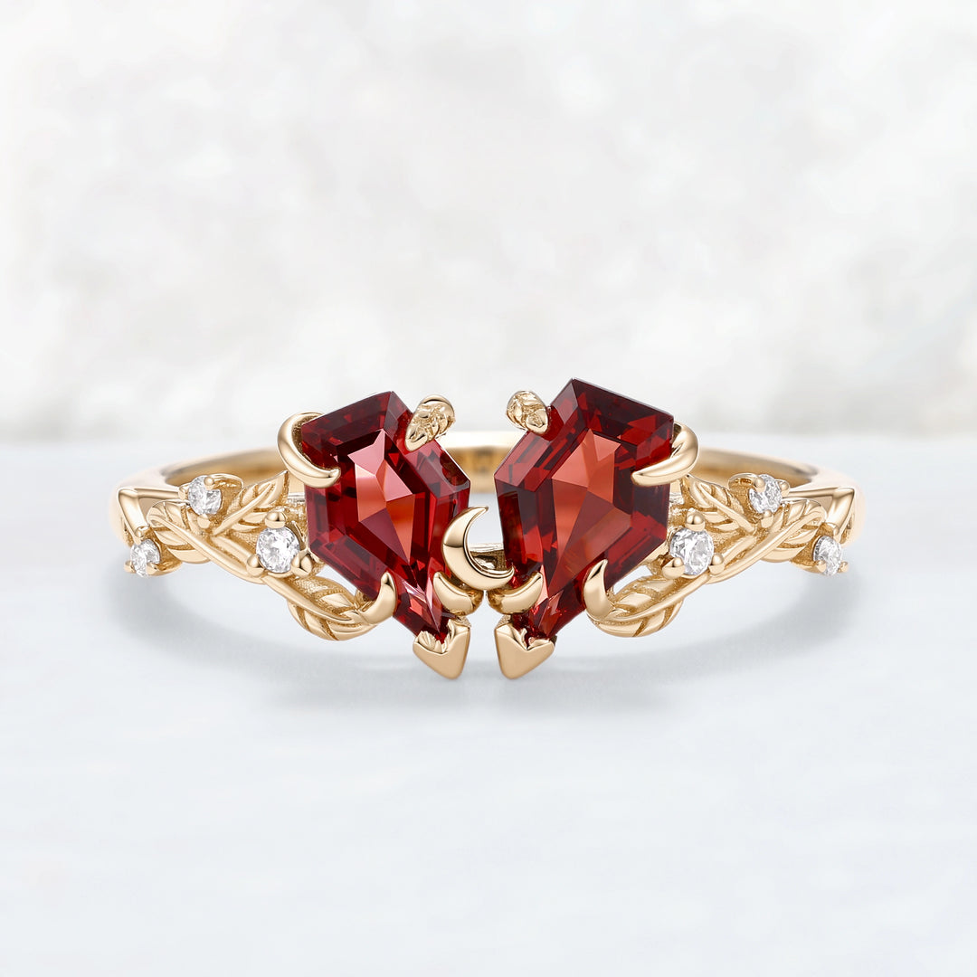 Nature-Inspired Crimson Embrace Garnet Vine Two-Stone Ring