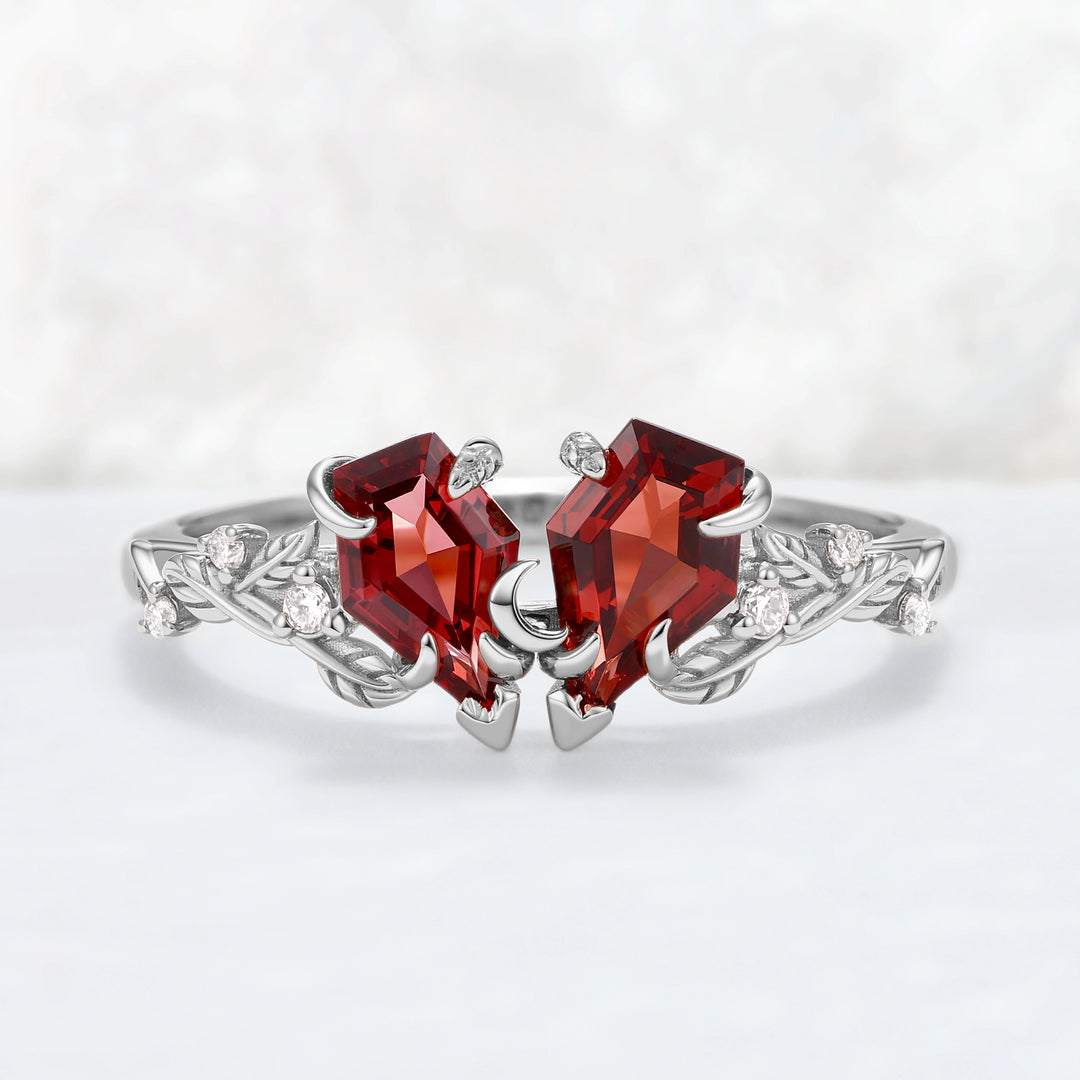 Nature-Inspired Crimson Embrace Garnet Vine Two-Stone Ring