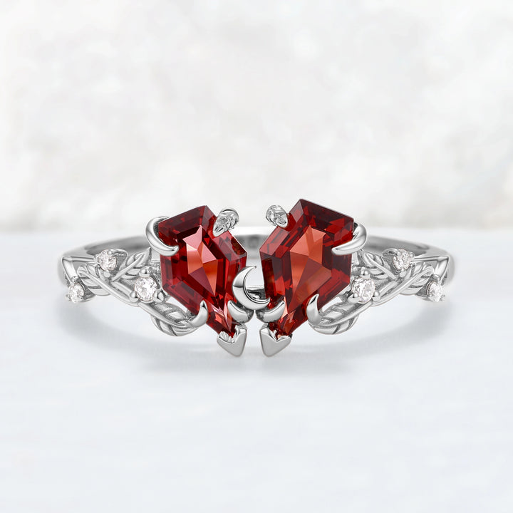 Nature-Inspired Crimson Embrace Garnet Vine Two-Stone Ring