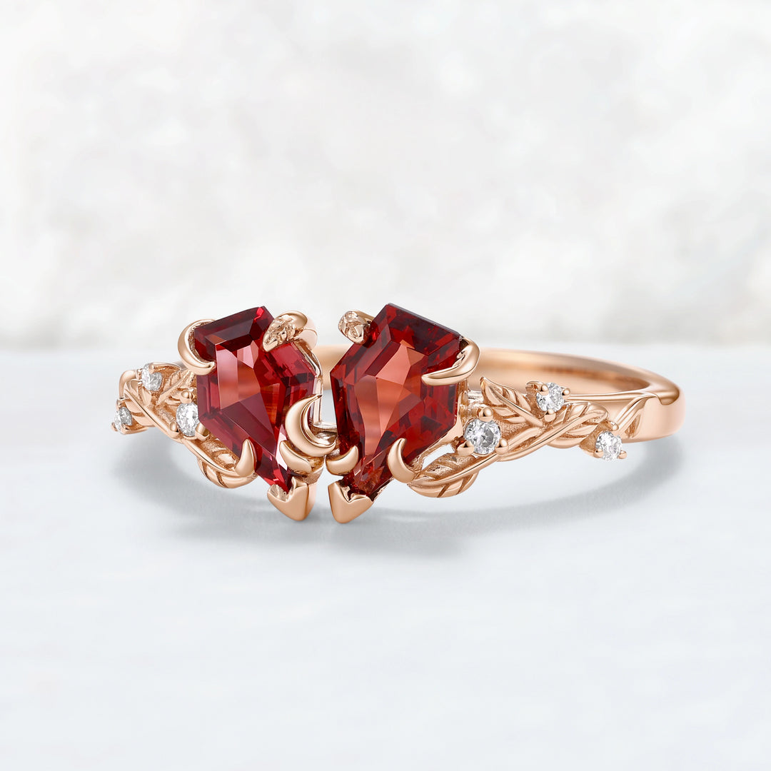Nature-Inspired Crimson Embrace Garnet Vine Two-Stone Ring
