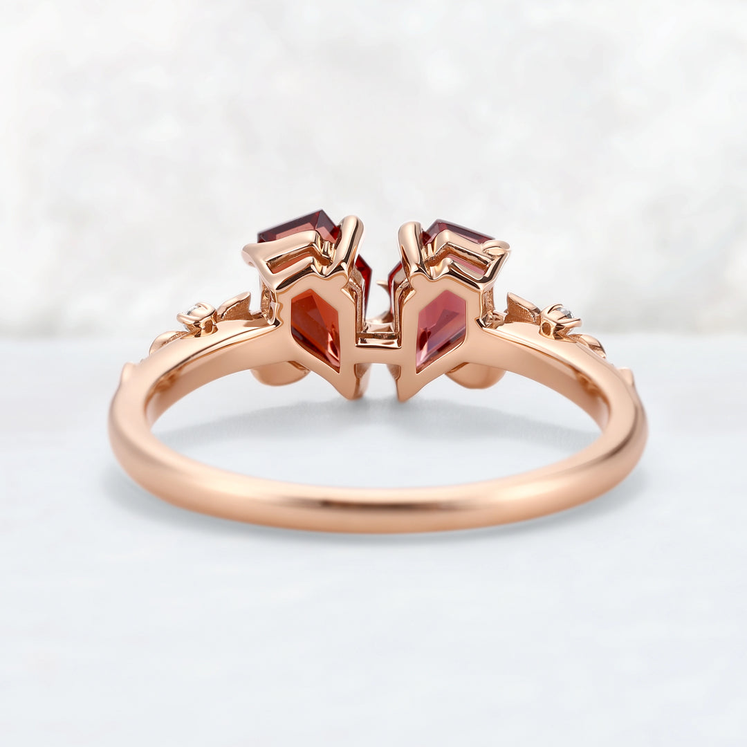 Nature-Inspired Crimson Embrace Garnet Vine Two-Stone Ring