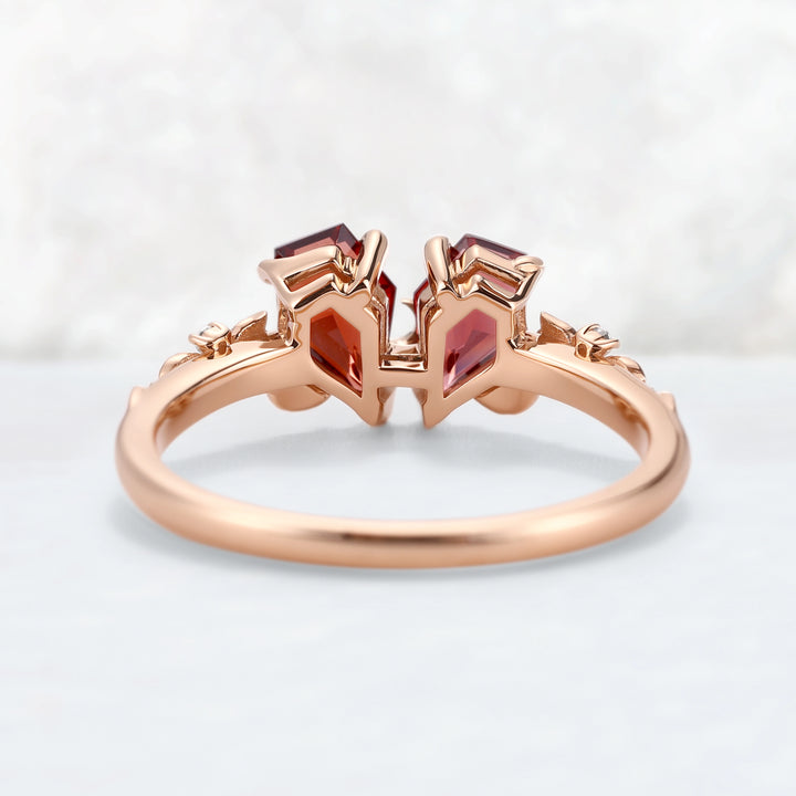 Nature-Inspired Crimson Embrace Garnet Vine Two-Stone Ring