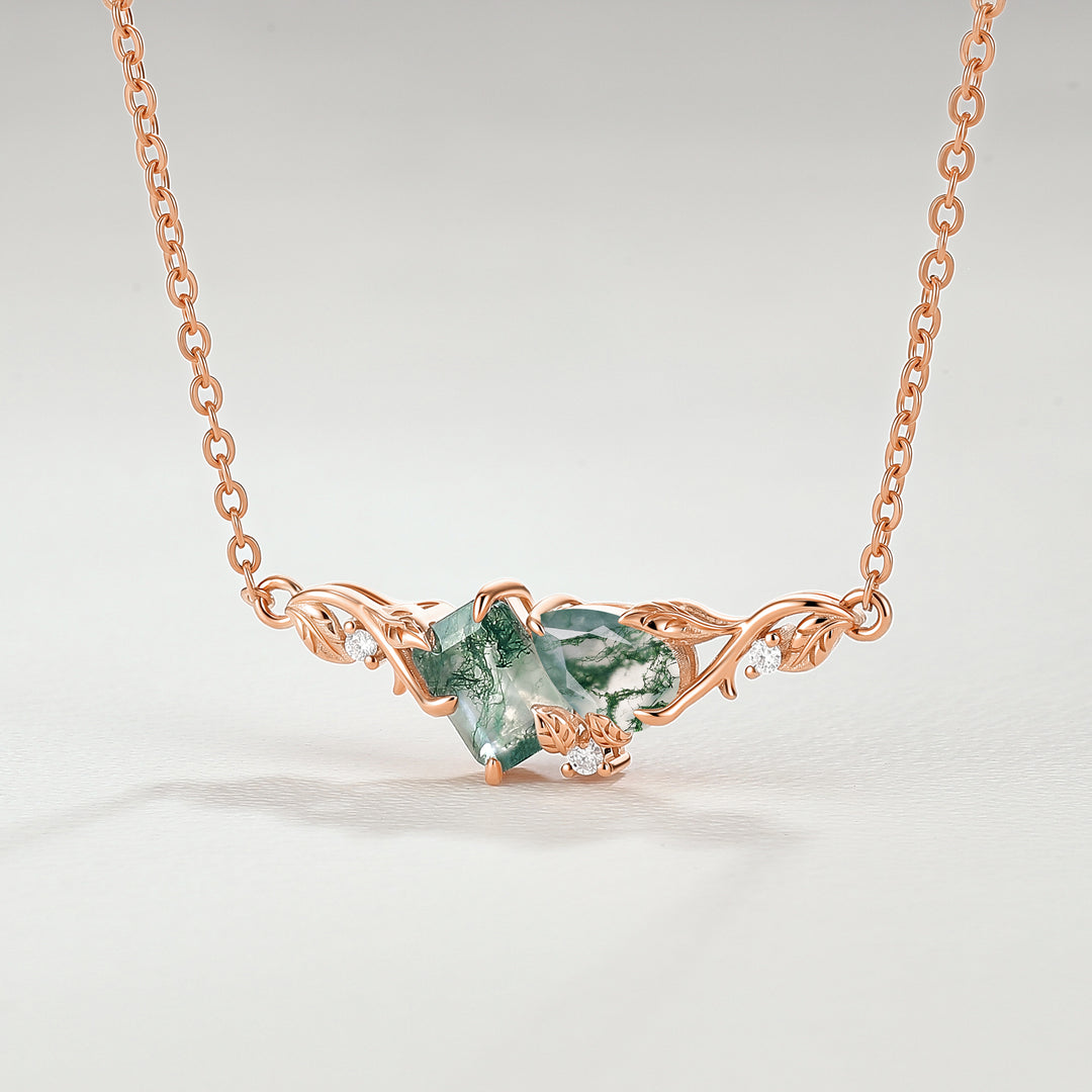 Nature-Inspired Emerald & Pear Cut Moss Agate Two-Stone Necklace