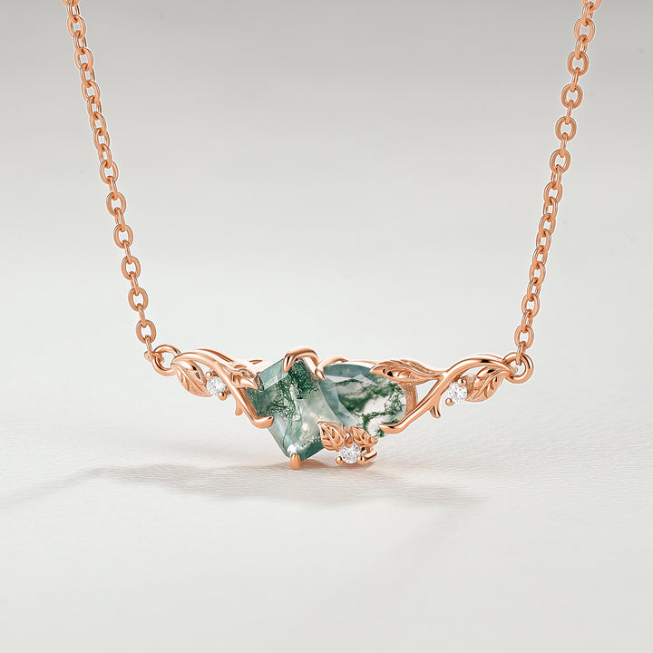 Nature-Inspired Emerald & Pear Cut Moss Agate Two-Stone Necklace