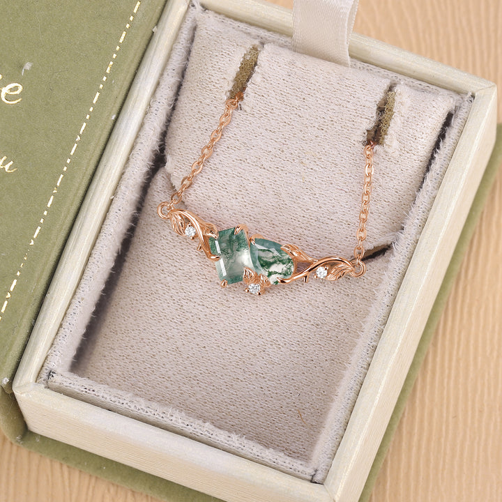 Nature-Inspired Emerald & Pear Cut Moss Agate Two-Stone Necklace