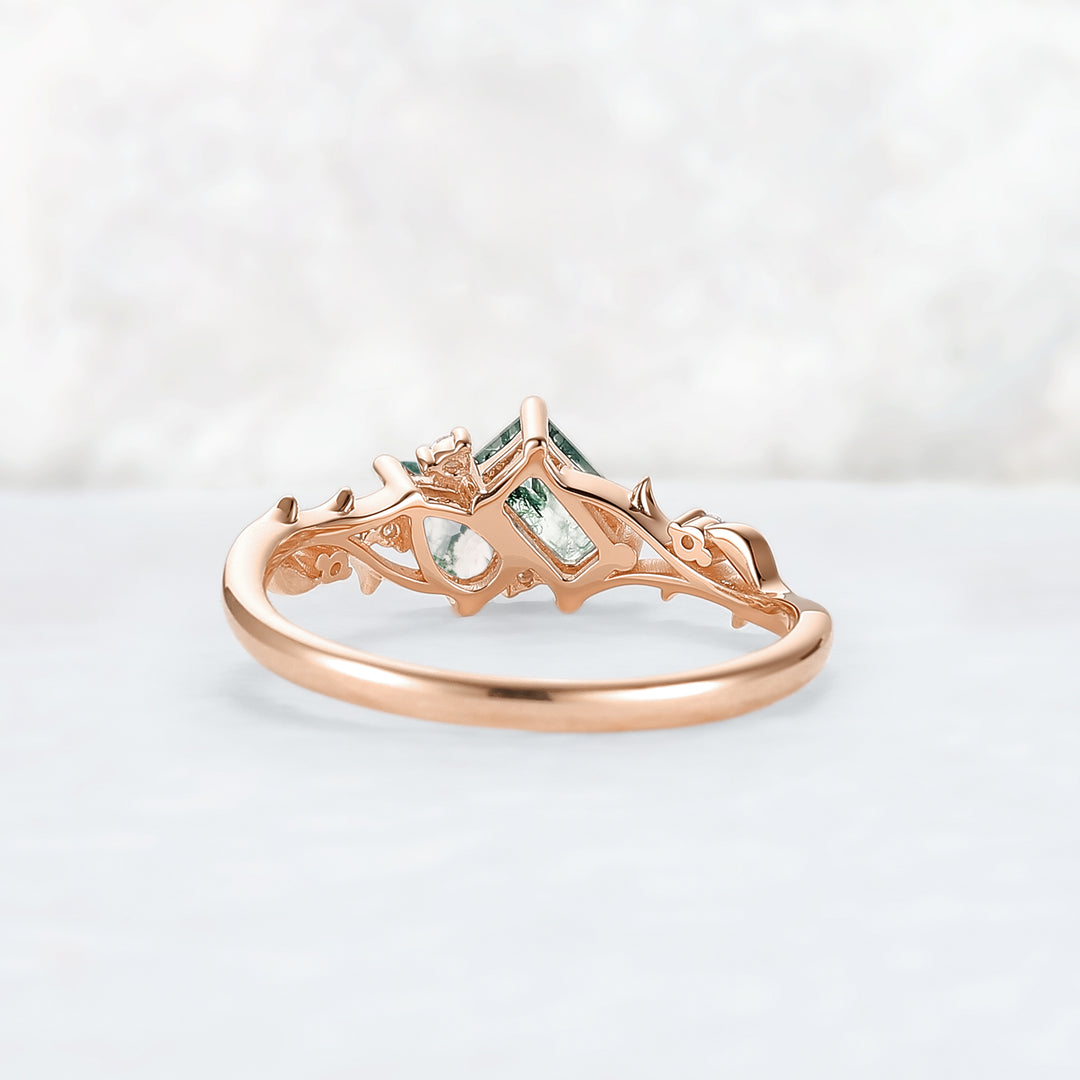 Nature-Inspired Emerald & Pear Cut Moss Agate Two-Stone Ring