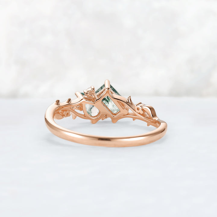 Nature-Inspired Emerald & Pear Cut Moss Agate Two-Stone Ring