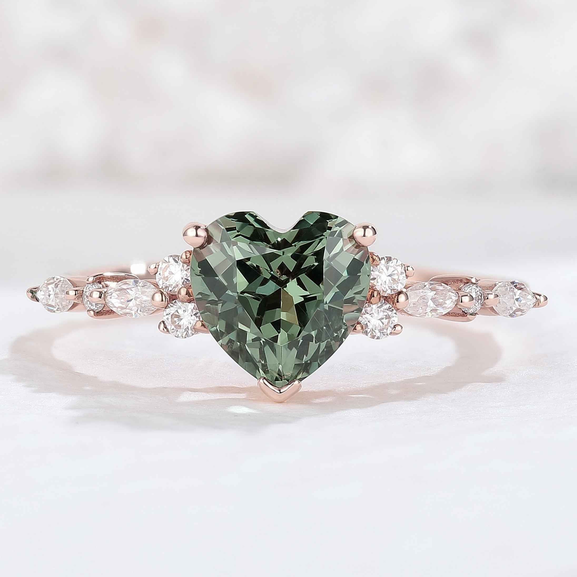 Nature Heart Cut Blue Green Sapphire Ring