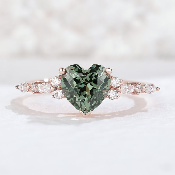 Nature Heart Cut Blue Green Sapphire Engagement Ring