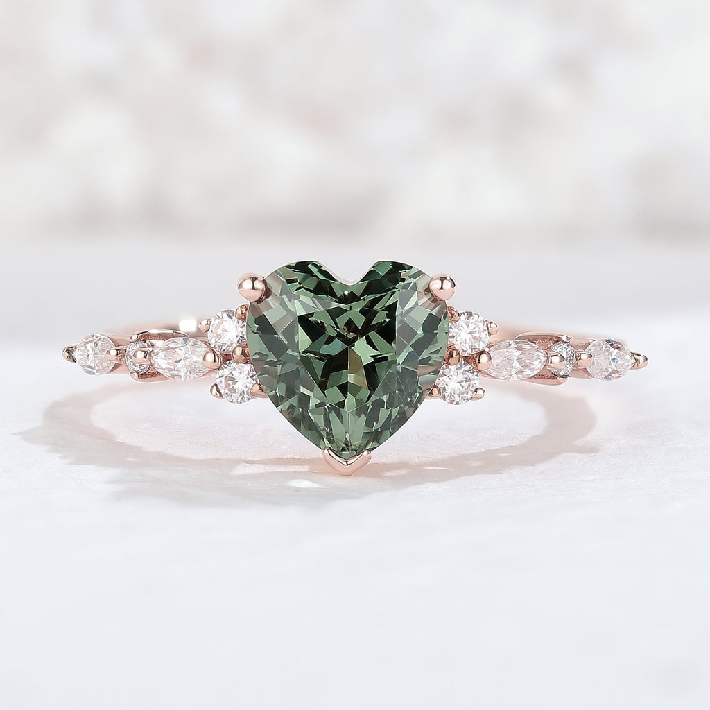 Iver Jewelry Nature Heart Cut Blue Green Sapphire Engagement Ring