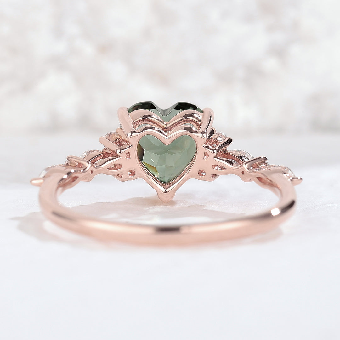 Nature Heart Cut Blue Green Sapphire Engagement Ring