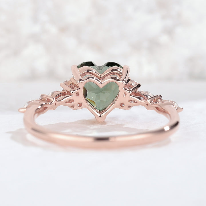 Nature Heart Cut Blue Green Sapphire Engagement Ring