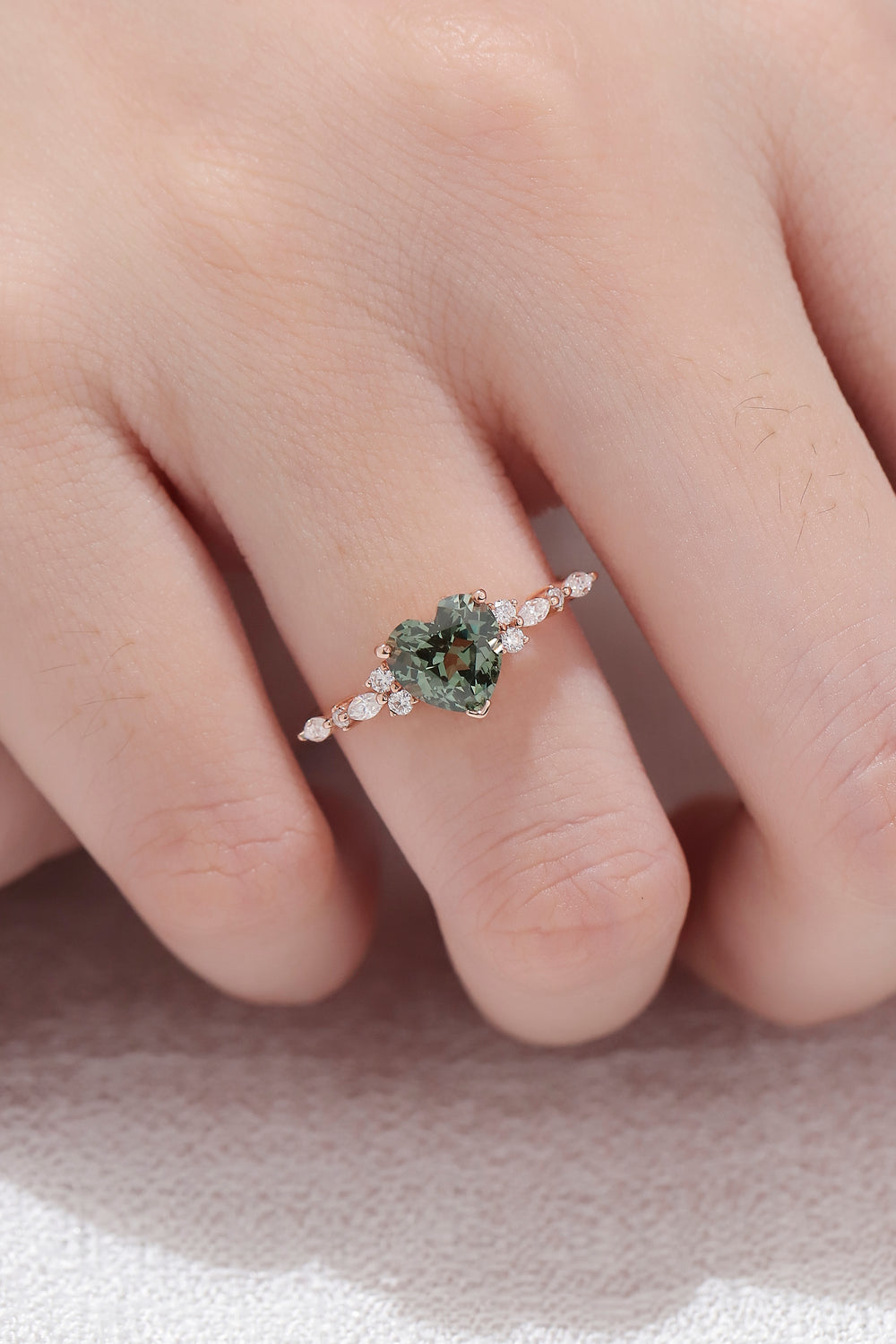 Nature Heart Cut Blue Green Sapphire Engagement Ring