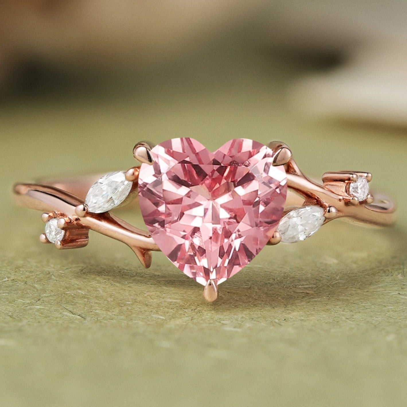 Nature Heart Cut Pink Sapphire Engagement Ring
