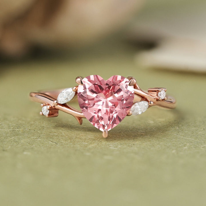 Nature Heart Cut Pink Sapphire Engagement Ring