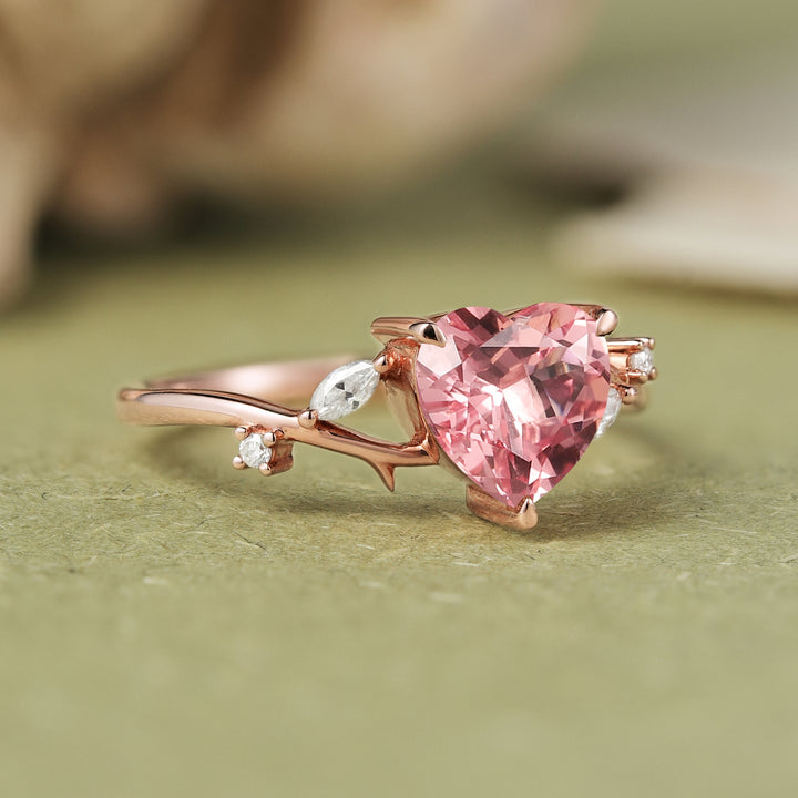 Nature Heart Cut Pink Sapphire Engagement Ring