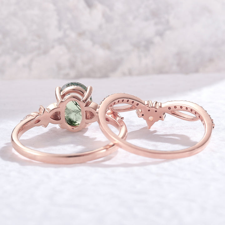 NatureInspiredOvalCutMossAgateVineTwistEngagementRingSet2pcs_4