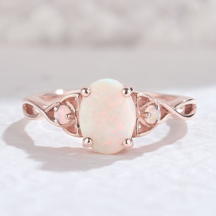 Nature Inspired Oval Opal Vine Twisted Engagement Ring