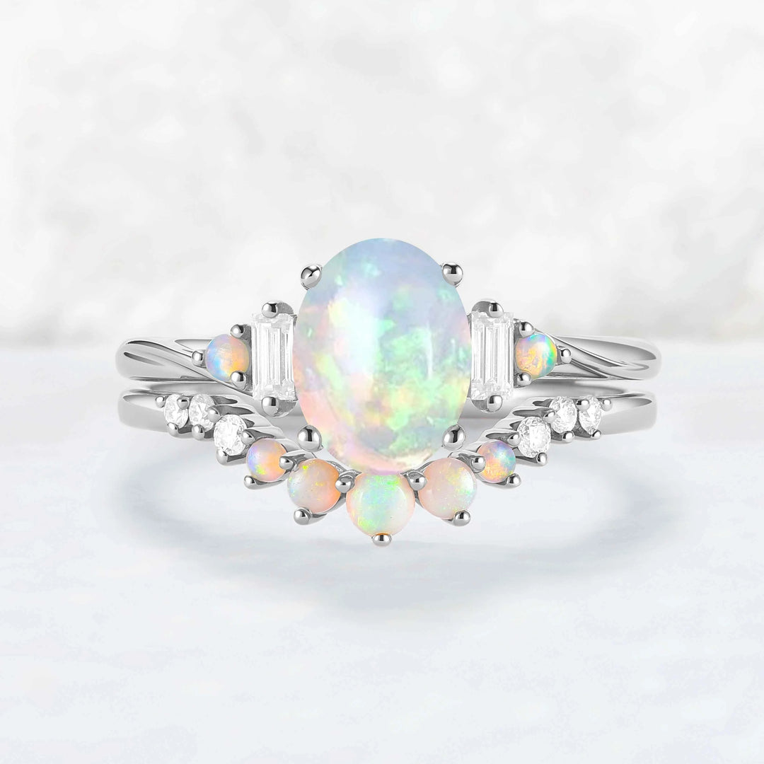 Nature Inspired Oval Ring Set with Moissanite 2pcs Set - IverJewelry