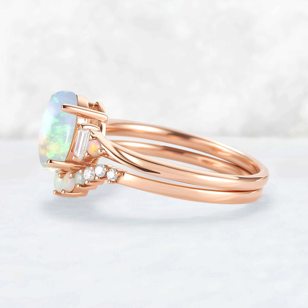 Nature Inspired Oval Ring Set with Moissanite 2pcs Set - IverJewelry
