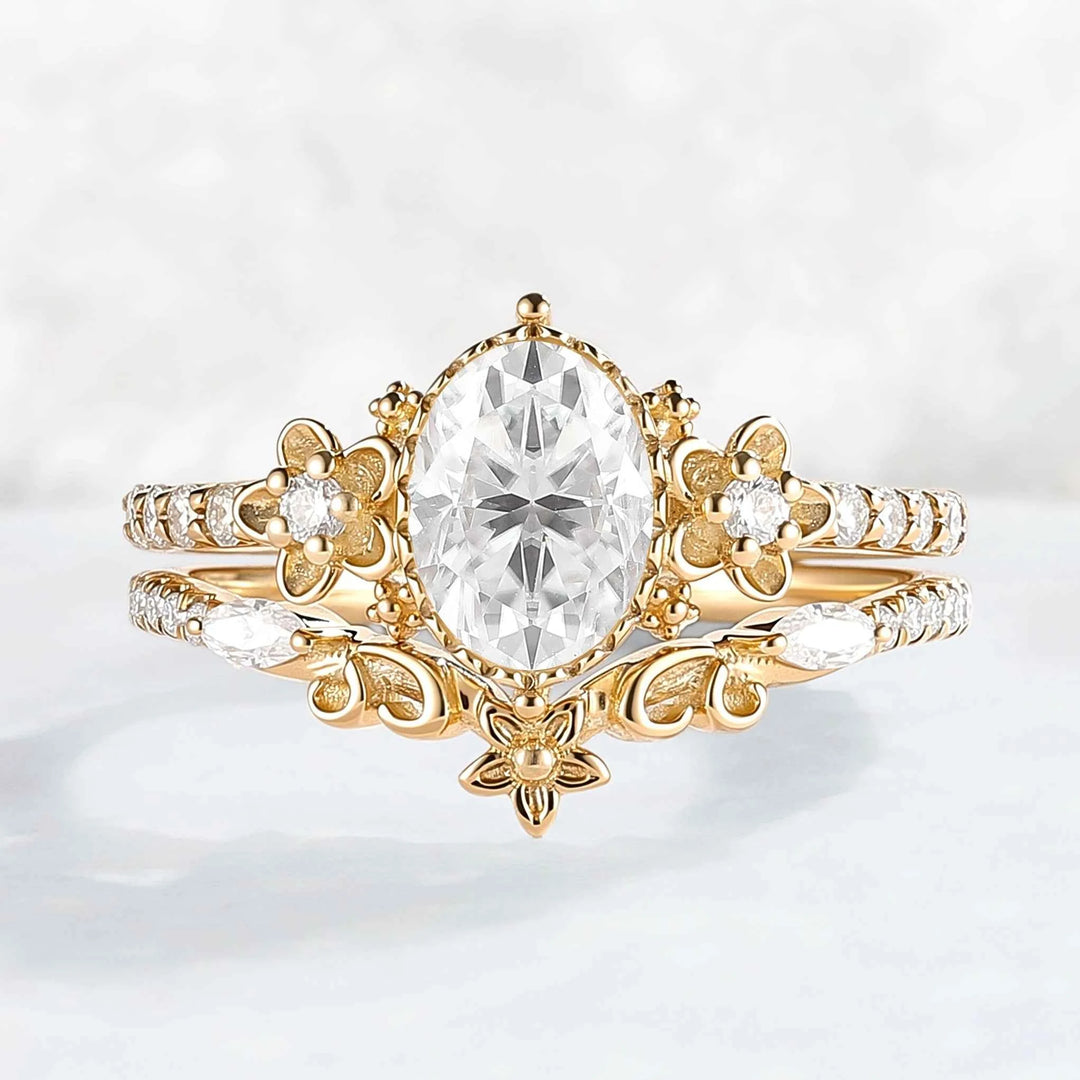 Nature Inspired Oval Shaped Moissanite Flora Ring 2pcs