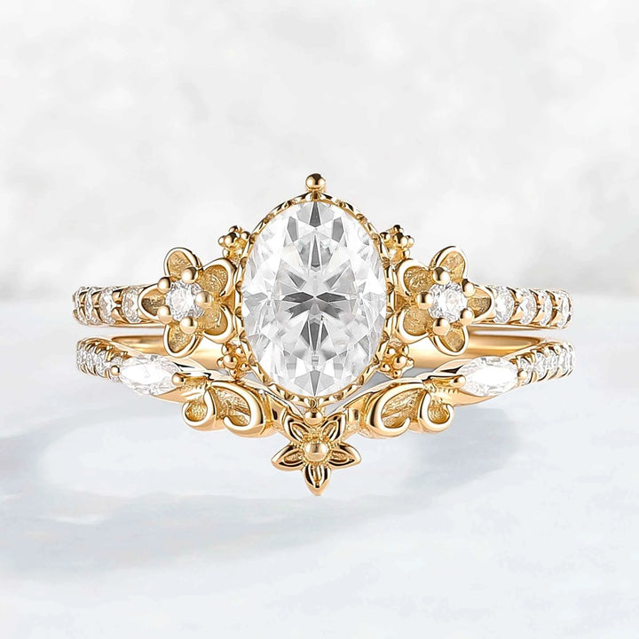 Nature Inspired Oval Shaped Moissanite Flora Ring 2pcs
