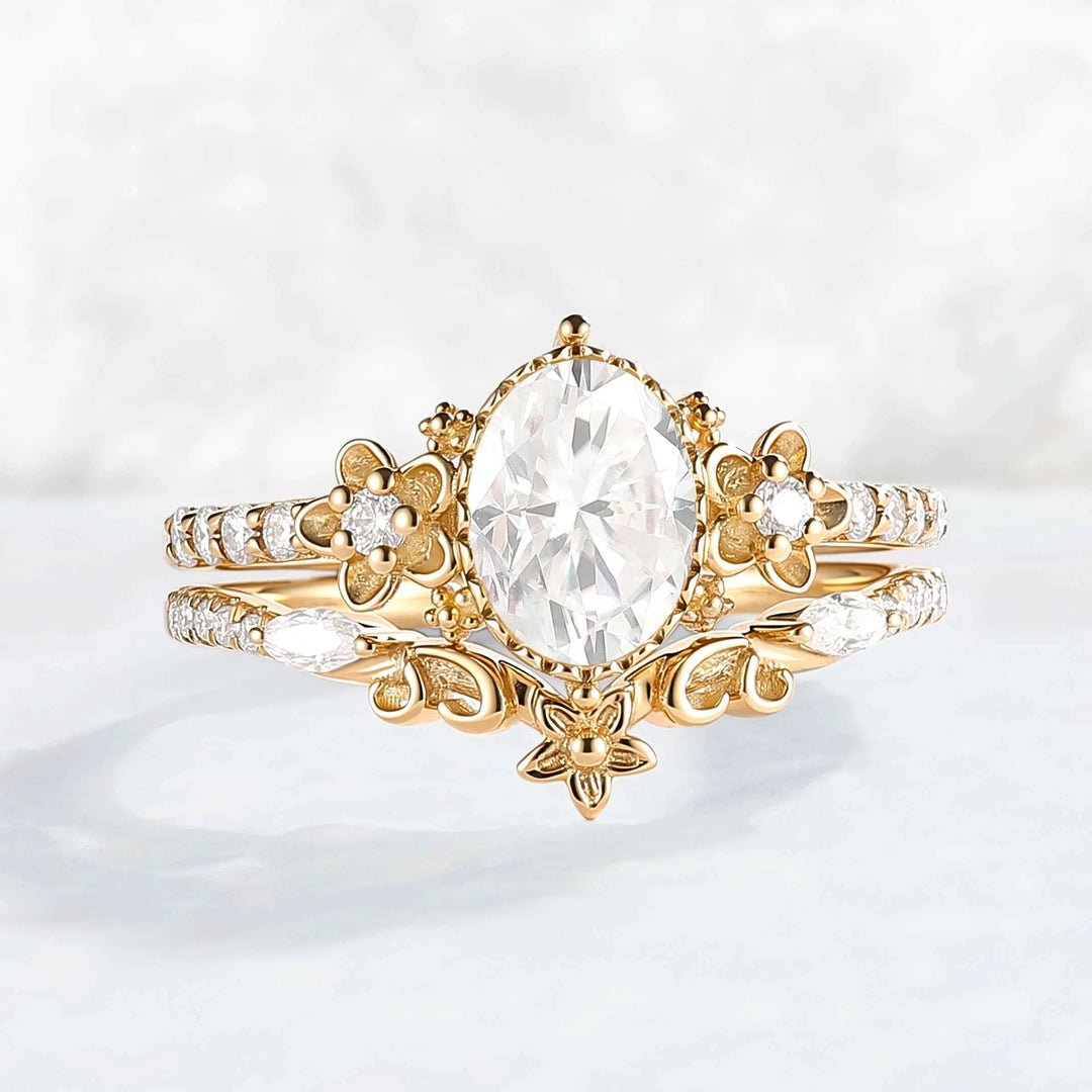 Nature Inspired Oval Shaped Moissanite Flora Ring 2pcs