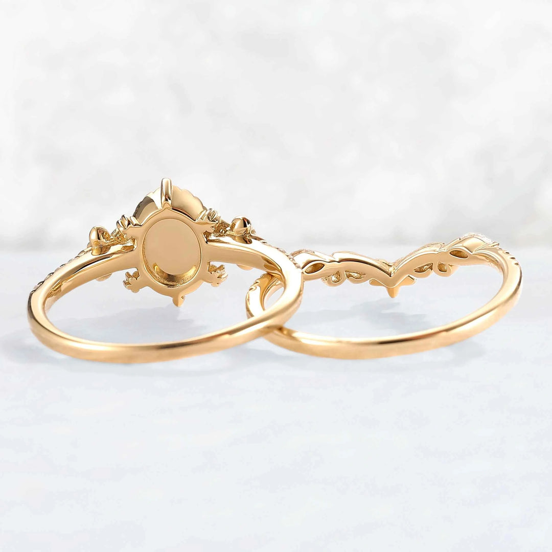 Nature Inspired Oval Shaped Moissanite Flora Ring 2pcs