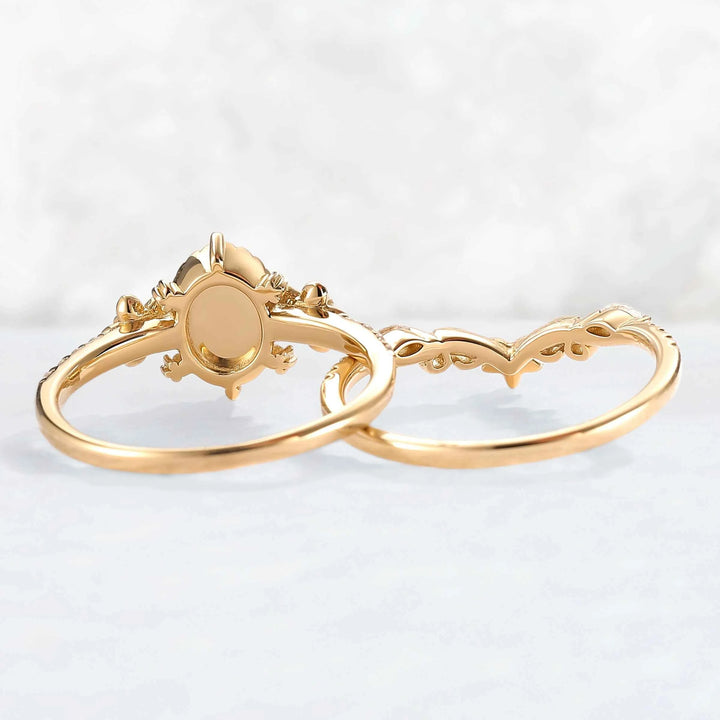 Nature Inspired Oval Shaped Moissanite Flora Ring 2pcs