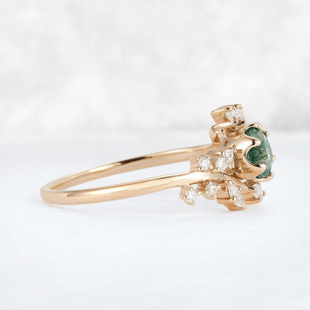 Nature Inspired Round Moss Agate Vine Engagement Ring