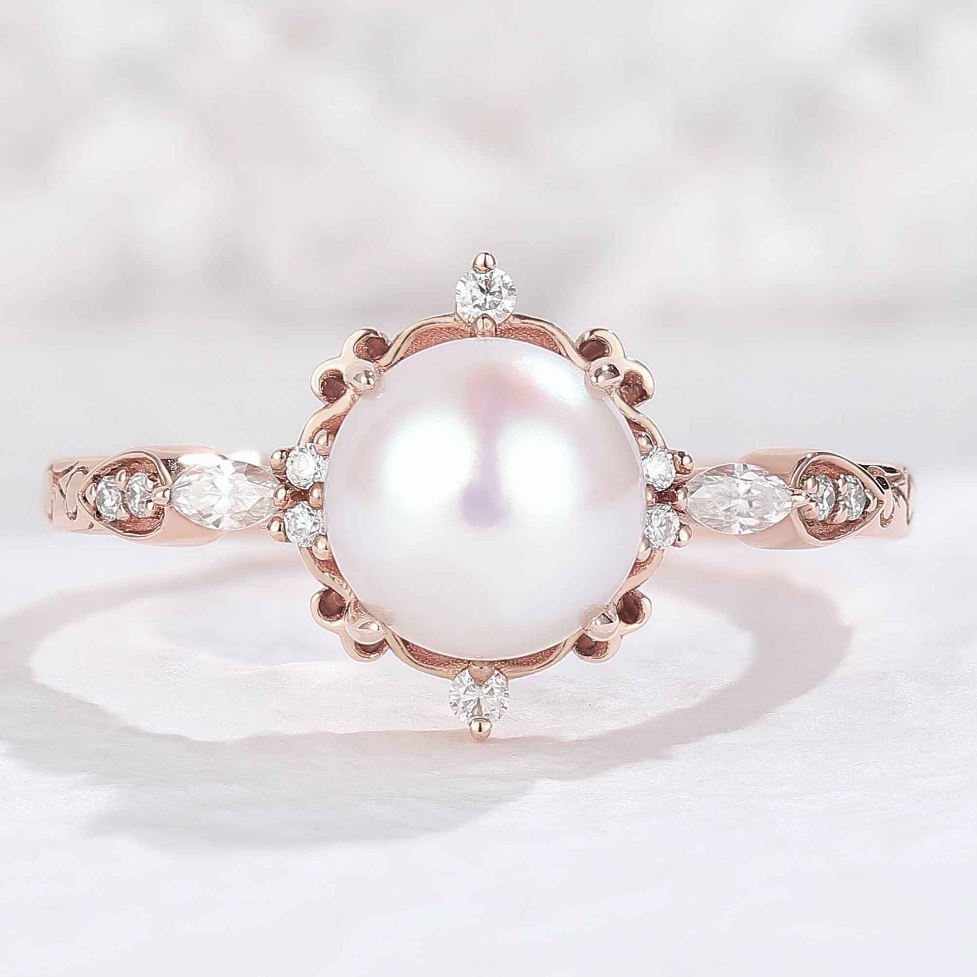 Nature Pearl Vine Half Enternity Engagement Ring