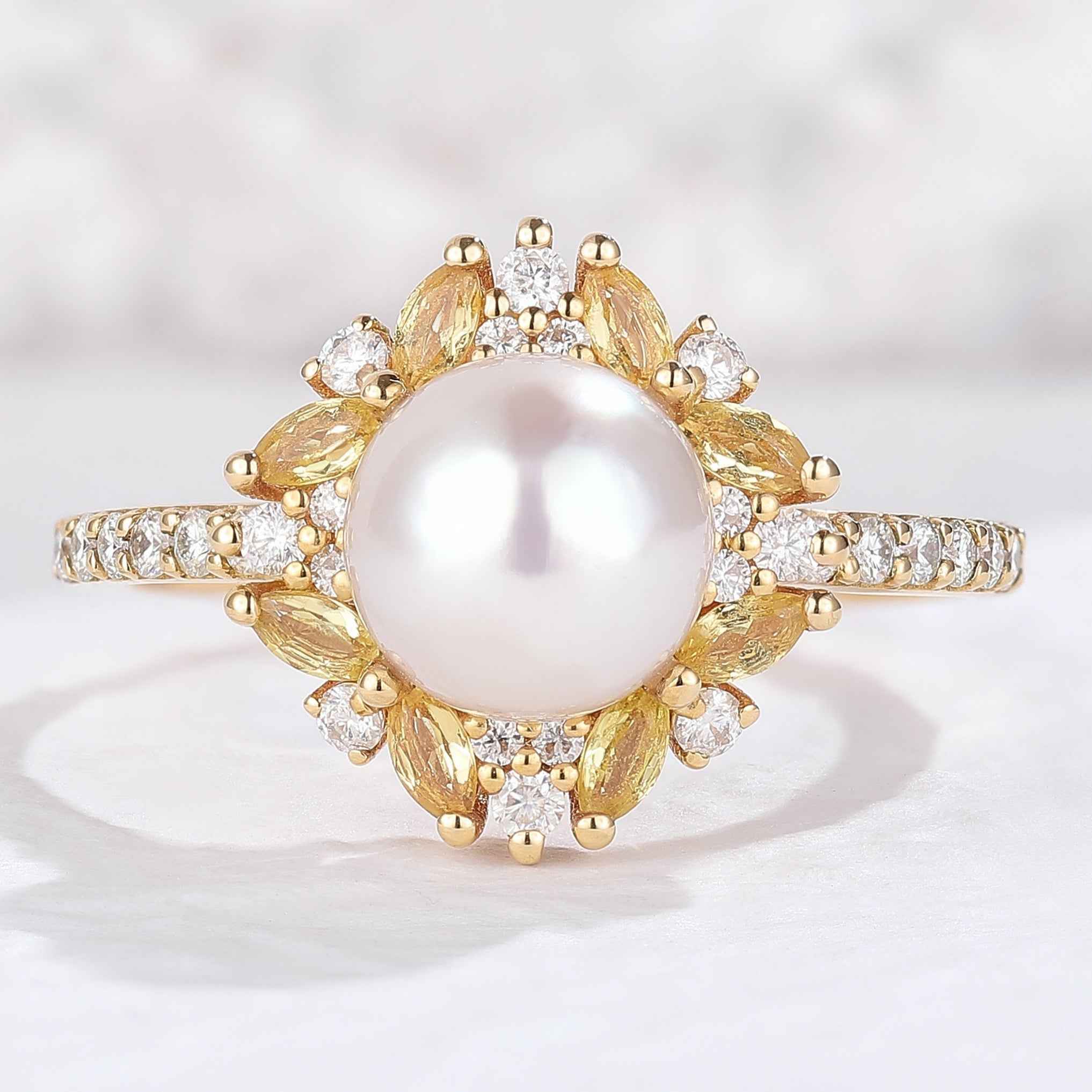 Nature Pearl and Citrine Half Enternity Gift Ring