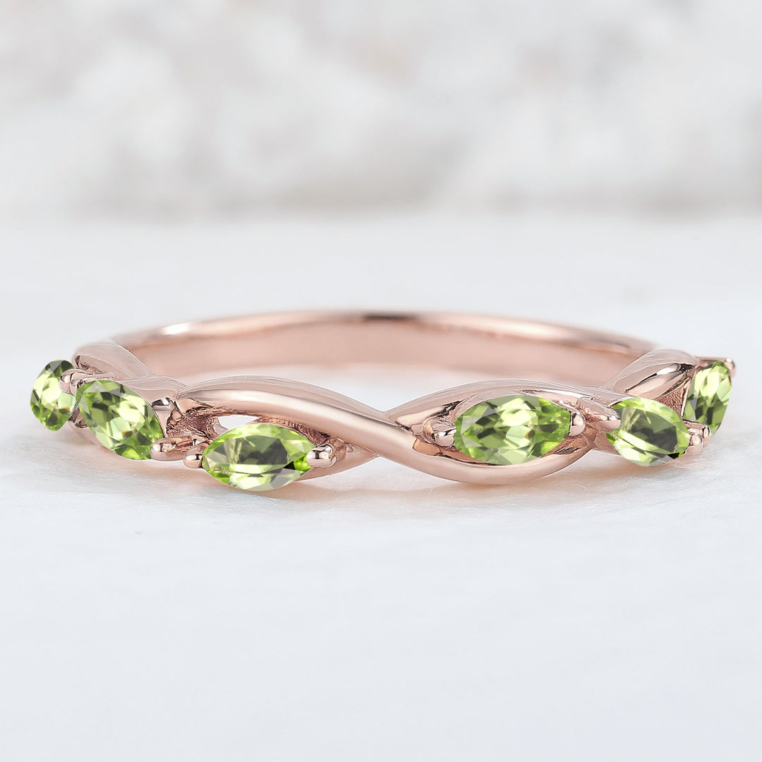 Nature August Birthstone Peridot Braidal Stack 14K Rose Gold Ring