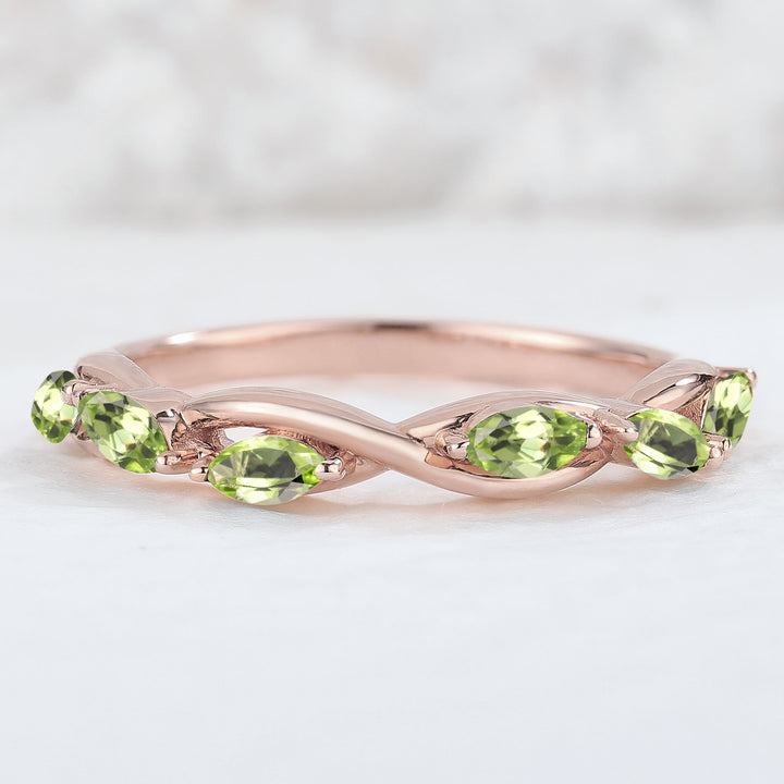 Nature August Birthstone Peridot Braidal Stack 14K Rose Gold Ring