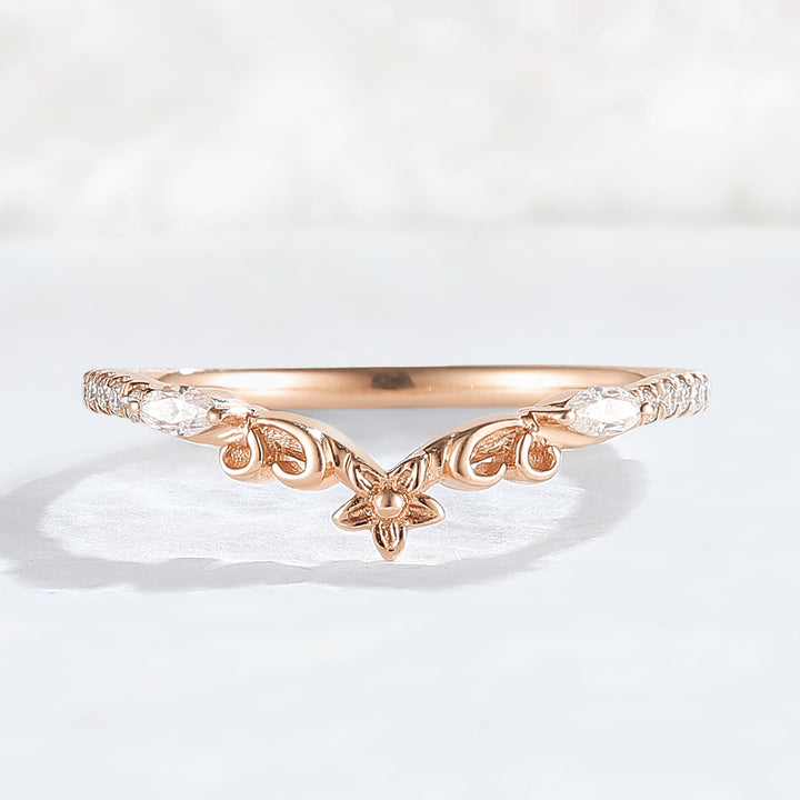 Nature Flora Marquise Cut Moissanite 14k Yellow Gold Wedding Ring