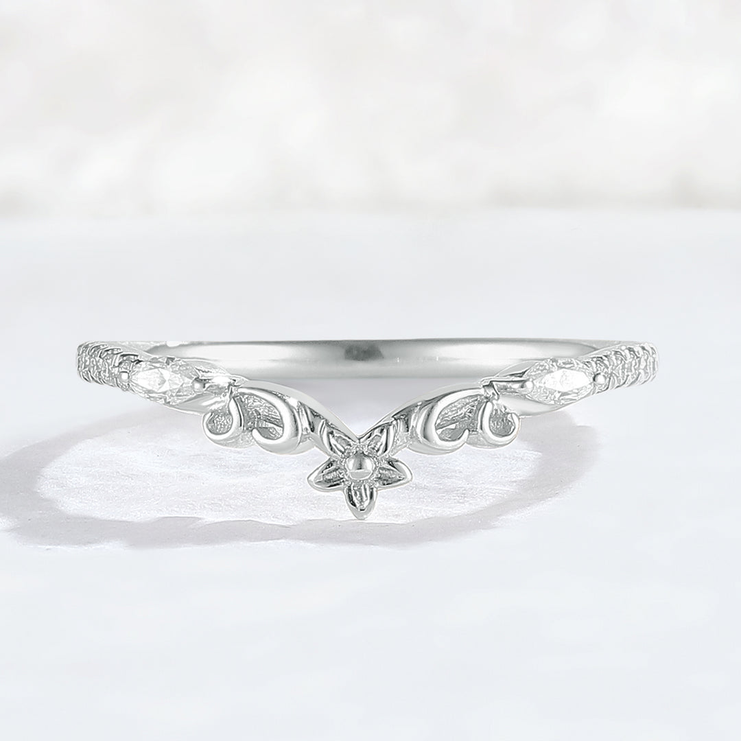 Nature Flora Marquise Cut Moissanite 14k Yellow Gold Wedding Ring