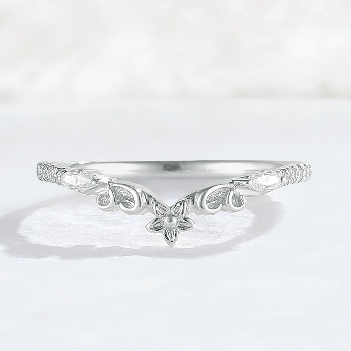 Nature Flora Marquise Cut Moissanite 14k Yellow Gold Wedding Ring