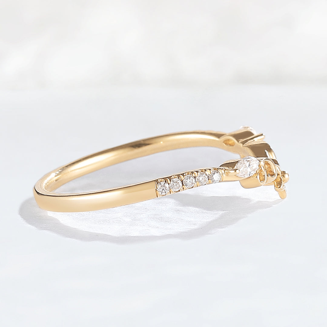 Nature Flora Marquise Cut Moissanite 14k Yellow Gold Wedding Ring