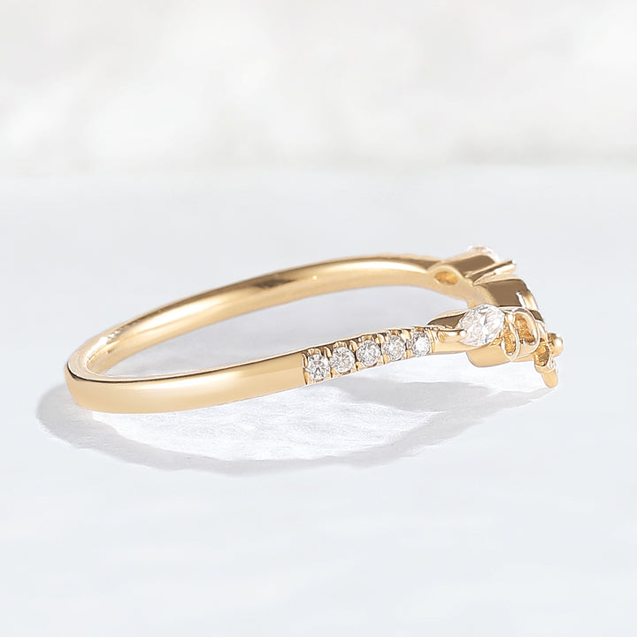 Nature Flora Marquise Cut Moissanite 14k Yellow Gold Wedding Ring