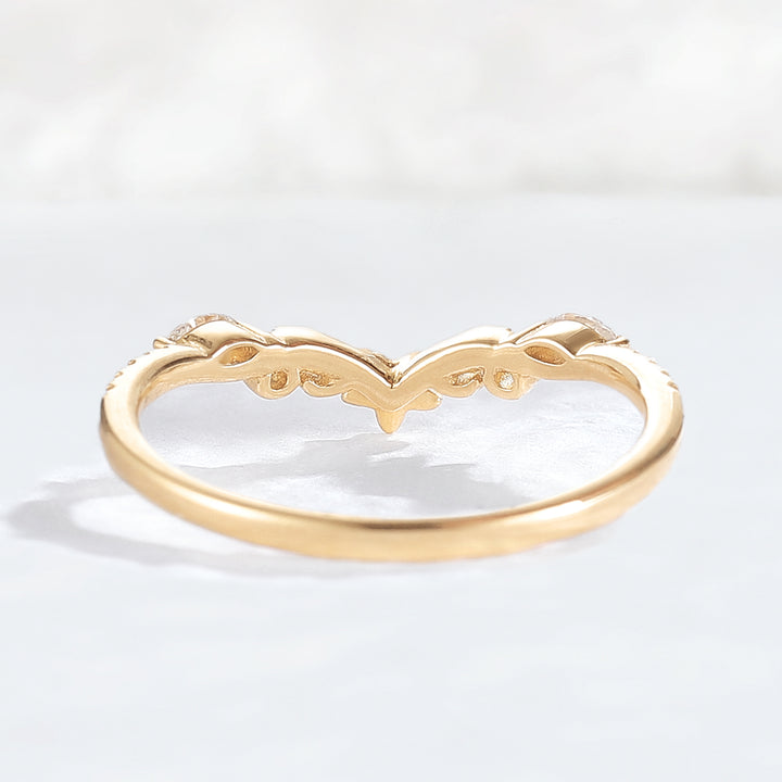 Nature Flora Marquise Cut Moissanite 14k Yellow Gold Wedding Ring