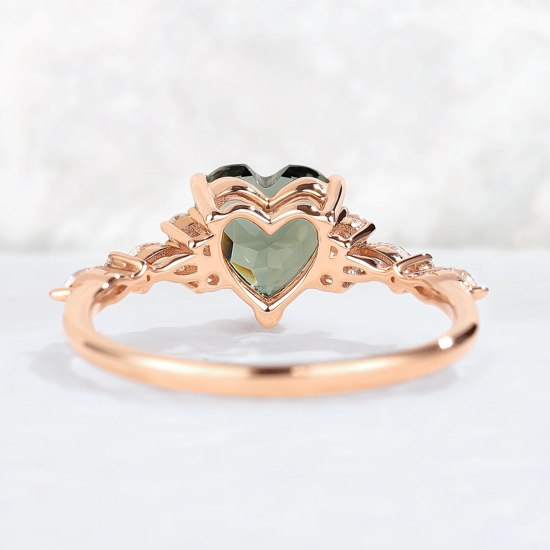 Nature Heart Cut Blue Green Sapphire Ring
