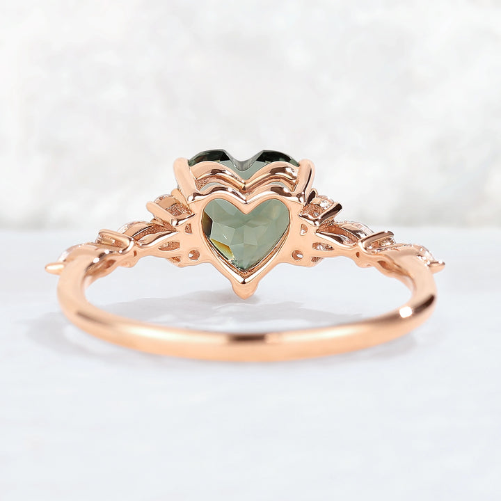 Nature Heart Cut Blue Green Sapphire Ring