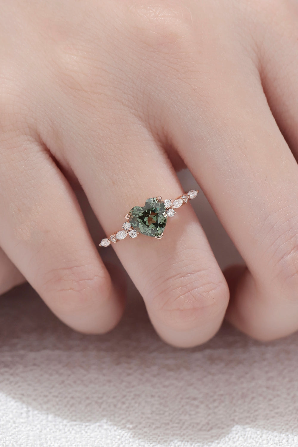 Nature Heart Cut Blue Green Sapphire Ring
