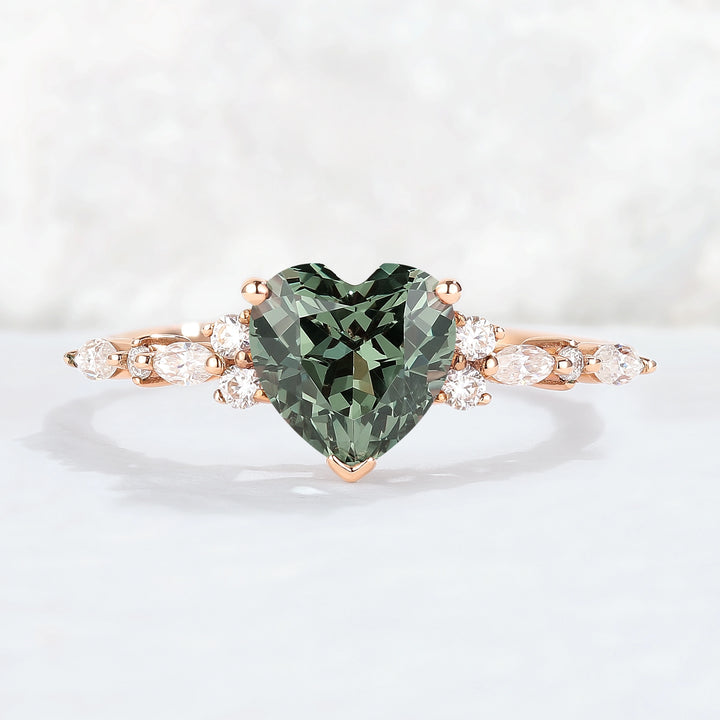 Nature Heart Cut Blue Green Sapphire Ring