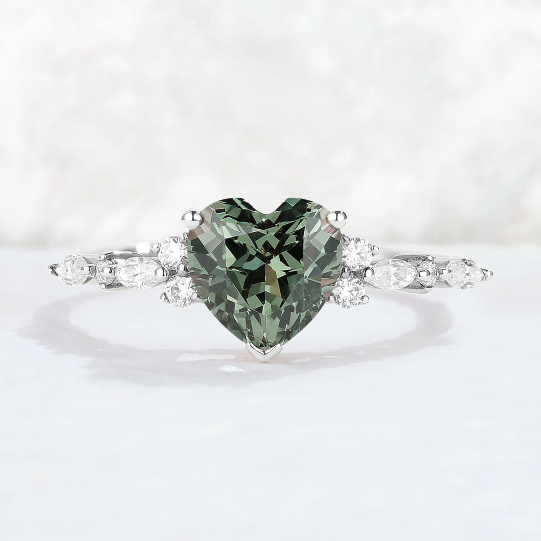 Nature Heart Cut Blue Green Sapphire Ring