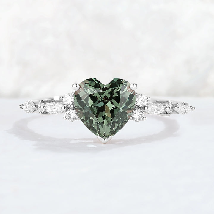 Nature Heart Cut Blue Green Sapphire Ring