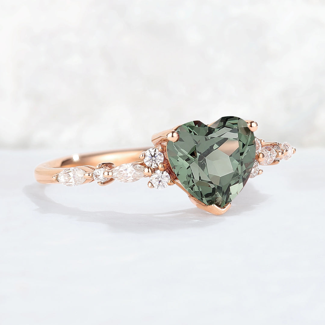 Nature Heart Cut Blue Green Sapphire Ring